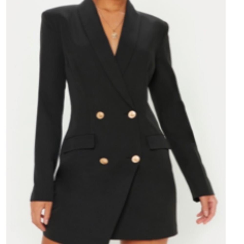 PrettyLittleThing Black Blazer Dress with Gold Accents